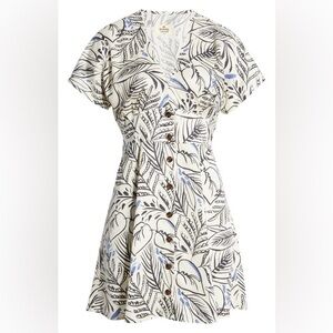 Marine Layer White and Blue Leaf Print Mini Dress